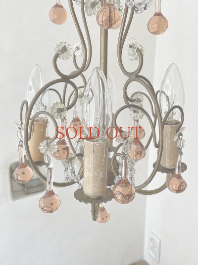 画像8: フランス ピンク色のドロップが かわいい4灯シャンデリア