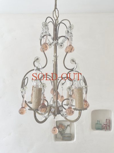 画像4: フランス ピンク色のドロップが かわいい4灯シャンデリア