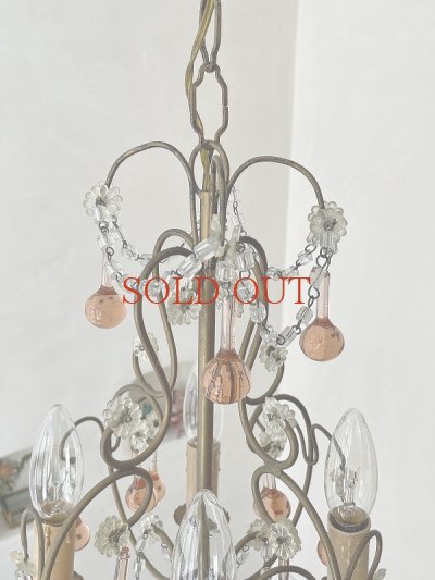 画像6: フランス ピンク色のドロップが かわいい4灯シャンデリア