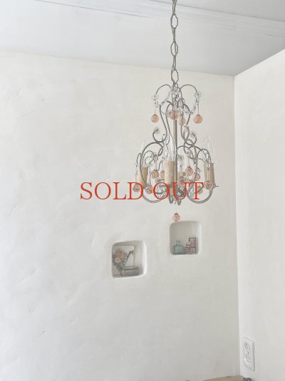 画像14: フランス ピンク色のドロップが かわいい4灯シャンデリア