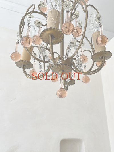画像10: フランス ピンク色のドロップが かわいい4灯シャンデリア