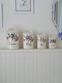 フランス お花がかわいい陶器製 キャニスター4個セット
