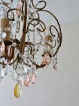 画像15: フランス サーモンピンクドロップが 素敵な3灯シャンデリア