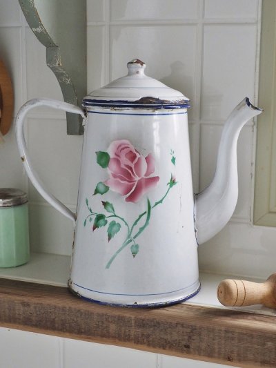 画像6: フランス お花がかわいいホーロー製 コーヒーポット