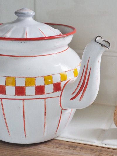 画像6: フランス BB社製格子柄がかわいい ホーロー製ティーポット