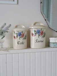 フランス お花がかわいい陶器製 キャニスター2個セット