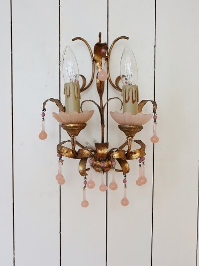画像2: フランス ピンクオパリンガラス ウォールライト