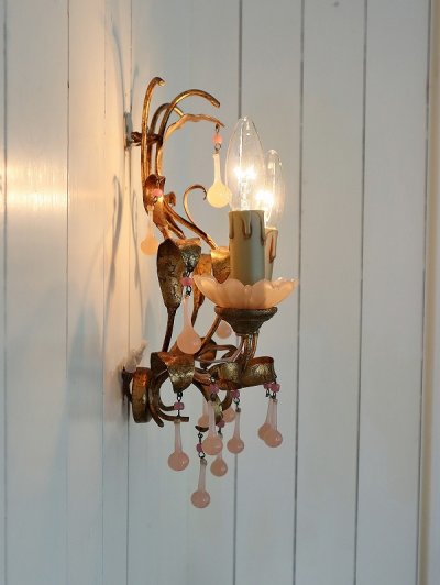 画像7: フランス ピンクオパリンガラス ウォールライト