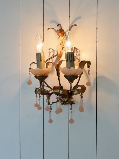 画像6: フランス ピンクオパリンガラス ウォールライト