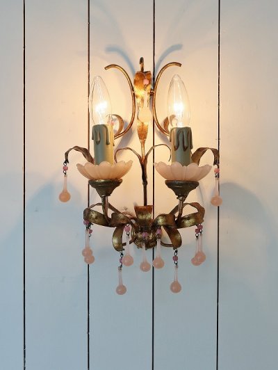 画像5: フランス ピンクオパリンガラス ウォールライト