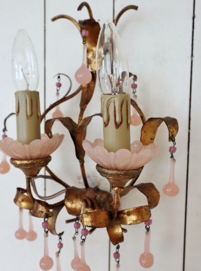 画像9: フランス ピンクオパリンガラス ウォールライト
