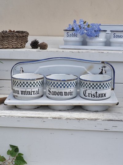 画像2: フランス 格子柄がかわいいホーロー製 サボンラック