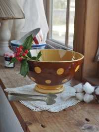 フランス サルグミンヌ製 大きなドット柄 カフェオレボウル