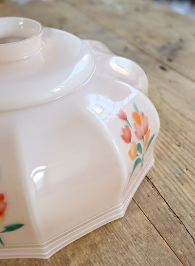 画像13: ハンドペイントの お花模様がかわいい オパリンガラス ペンダントシェード