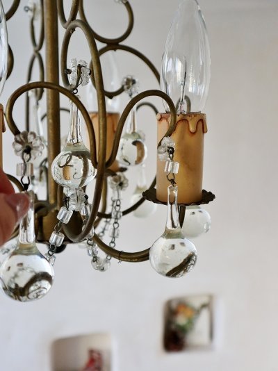 画像12: フランス 透明ガラスが素敵な 4灯シャンデリア