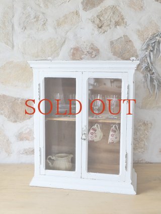 ウォールキャビネット　飾り棚　ブロカント　フランス　アンティーク フランスアンティーク 白ペイントのウォールキャビネット - L