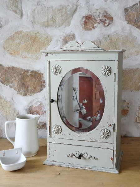フランス　かわいい　アンティーク　ウォールミラーキャビネット