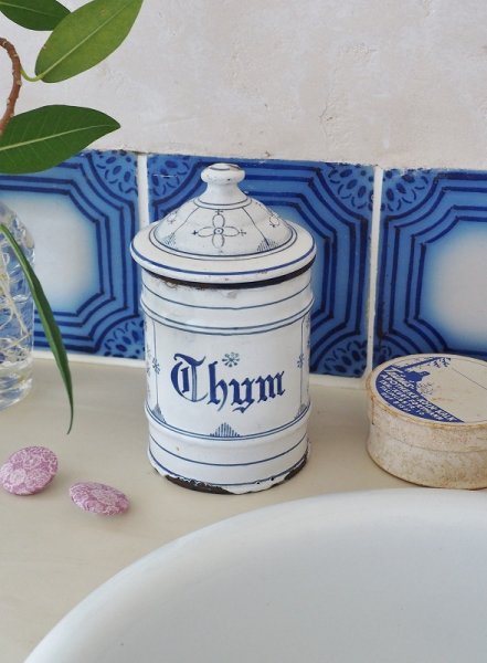 フランス　サキソニー柄ホーロー製　キャニスター