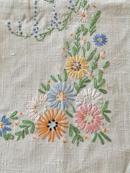 イギリスお花の刺繍がかわいいテーブルクロスはかわいいアンティーク 